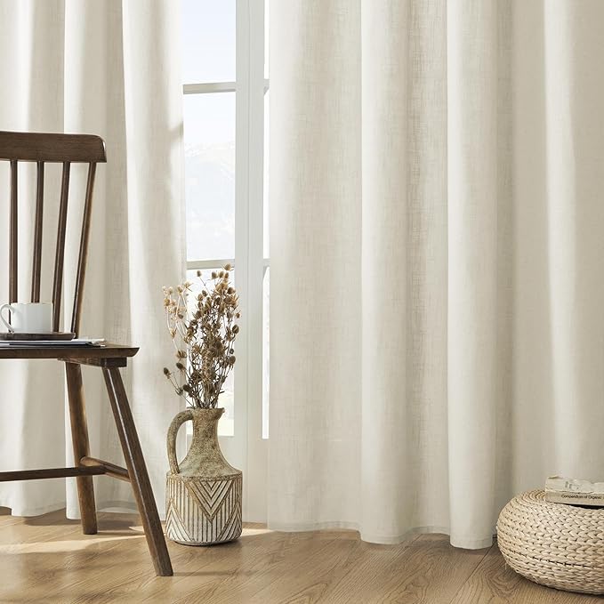 Joydeco Linen Curtains 120 inch Length 2 Panel Set, Light Filtering Curtain for Living Room Bedroom, 52 inch Wide Drapes with Rod Pocket Back Tab-Ruum Studio Home