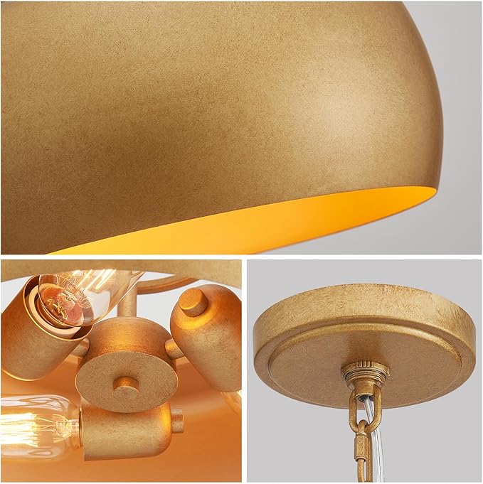 WUZUPS Chandelier Rustic Farmhouse Industrial Round Ceiling Pendant LED Light Fixture with Open Bottom Drum Shade, H 15.7" x W 13.4", Antique Gold-Ruum Studio Home