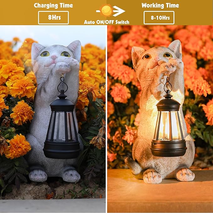 Solar Cat Garden Statue: Outdoor Cat Statues for Garden with Lights for Yard Art Lawn Ornaments Porch Patio Balcony Home House - Gardening Gifts for Women Grandma Mom-Ruum Studio Home