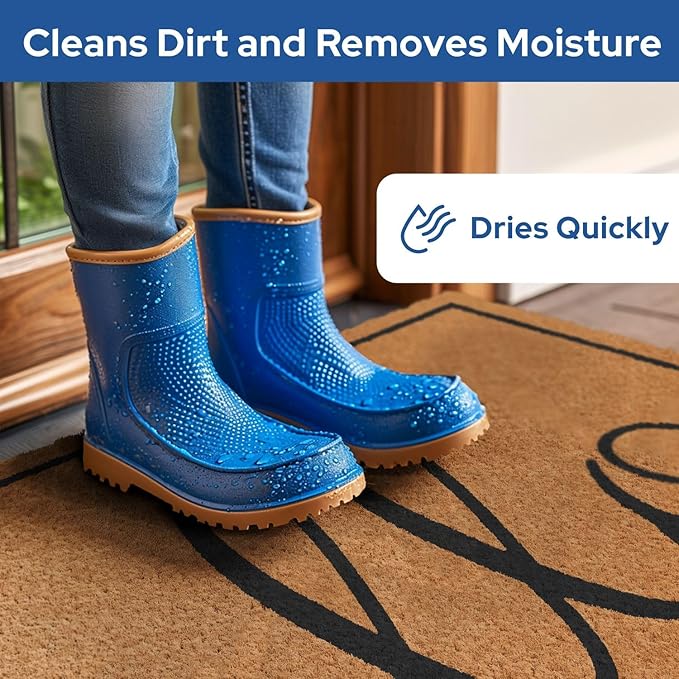 Barnyard Designs Natural Coco Coir Heavy Duty Backing Doormat - Large Cute Non-Slip Front Door Welcome Mat for Outside Entrance or Porch Entry, Brown (24x36, Hello)-Ruum Studio Home