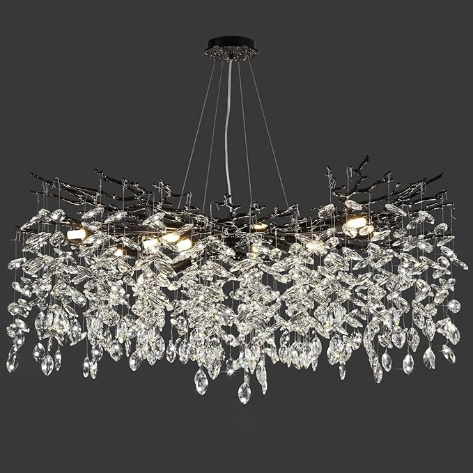 Modern Black Crystal Tree Branch Chandelier,14-Light 40" Black K9 Crystal Chandeliers for Living Room, Round Chandelier for Dining Room,High Ceiling,Kitchen Island,Foyer,Staircase-Ruum Studio Home