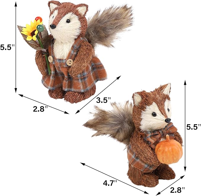 winemana 2 Pack Fall Decor Fox, Thanksgiving Decorations Indoor Sisal Foxes for Home Table Centerpiece Handmade Autumn Woodland Animal Friend Figurines with Pumpkin for Shelf Office Décor-Ruum Studio Home
