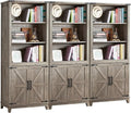 5 Tier Bookshelf 70in Tall Bookcase with Barn Doors and Storage Cabinet, Grey Farmhouse Book Shelf with Adjustable Shelves, Wood Freestanding Display Bookshelves for Bedroom, Kitchen (3PCS)-Ruum Studio Home
