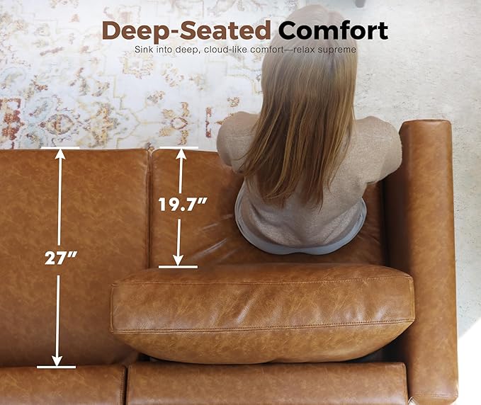 Faux Leather Single Sofa, Modern Accent Chair Brown with Storage Deep Seat Large Reading Armchair for Living Room Bedroom Office-Ruum Studio Home