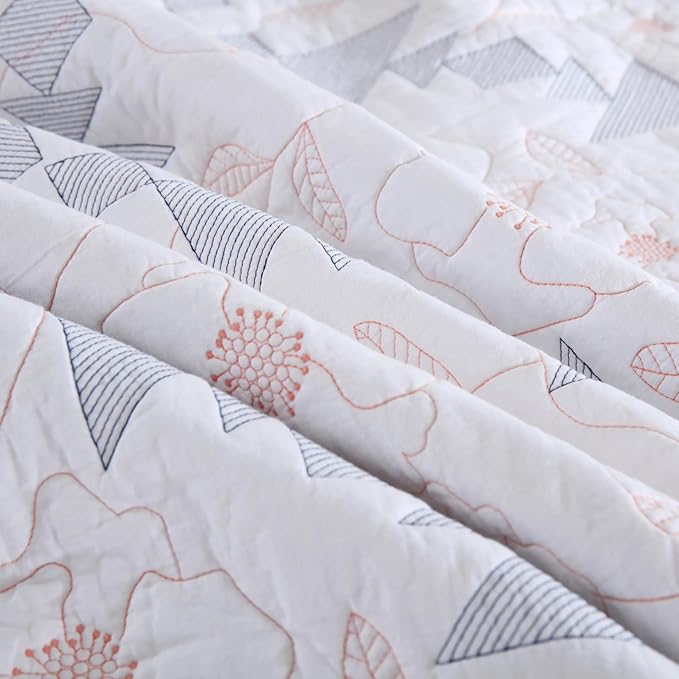 MarCielo 3-Piece 100% Cotton Oversized Bedspread Lightweight Quilt Coverlet Embroidery Farmhouse Bedding Set (TC Colorful White, Oversized King (118"x106"))-Ruum Studio Home