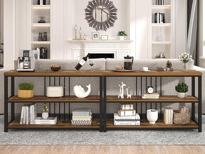FOLUBAN Industrial Console Table, 3 Tier Entryway Table, Sofa Foyer Table for Living Room Hallway Behind Couch, Rustic Brown-Ruum Studio Home