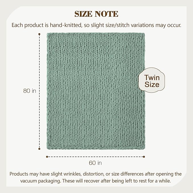 Carriediosa Chunky Knit Throw Blanket 60" X 80" Twin, 100% Hand Made Large Chenille Loop Yarn Soft Fluffy Throws for Couch Sofa Bed, Big Crochet Cozy Heavy Thick Cable Woven Blankets, Sage Green-Ruum Studio Home
