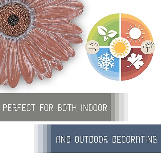 NAT & Jules Gerbera Daisy Flower Shaped Dimensional Indoor Outdoor 12 inch Cast Resin Decorative Garden Stepping Stone, Patio, Walkway Sculpture Yard Art, Terracotta-Ruum Studio Home