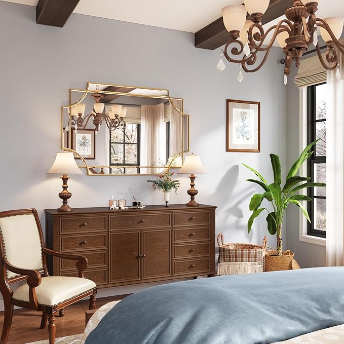 Kelly Miller 32"x48" Large Gold Mirror for Wall, Modern Decorative Mirror Rectangle Wall Vanity Mirror Bevelled Full Length for Bathroom Living Room Bedroom Farmhouse Fireplace Entryway-Ruum Studio Home