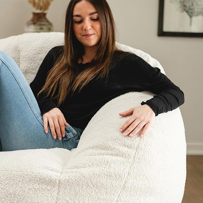 Big Joe Cloudberry Foam-Filled Structured Bean Bag Chair, Icing Teddy Boucle-Ruum Studio Home