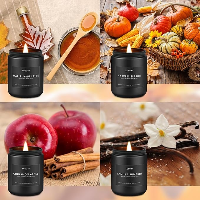 Fall Candle Set | 4 Pack Scented Candles - Autumn Soy Candles for Home Scented, Aromatherapy Gifts for Women, Thanksgiving & Fall Decor - Pumpkin, Apple, Latte & Harvest Scents-Ruum Studio Home