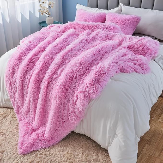 GONAAP Fuzzy Faux Fur Throw Blanket Twin Size Light Pink Super Soft Cozy Plush Fuzzy Shaggy Blanket for Couch Sofa Bed (Light Pink, Twin(60"x80"))-Ruum Studio Home