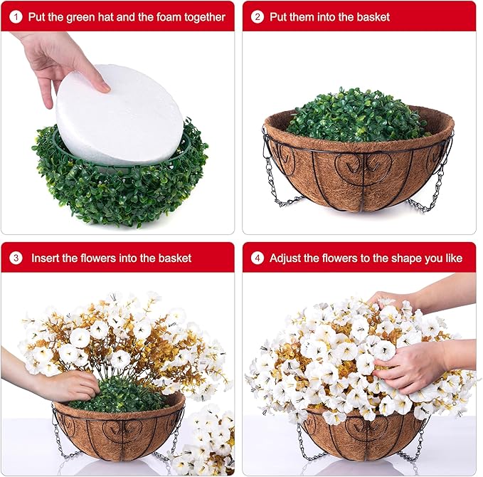 Artificial Fall Flowers Fake Hanging Plants Flowers Basket for Outdoors Autumn Decoration, Silk Morning Glory with Eucalyptus Look Real UV Resistant Faux Flowers for Outside Porch Patio Balcony, White-Ruum Studio Home