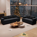 2 Pieces Corduroy Couch Set for Living Room, Black Cloud Sofa, Deep Seat Floor Couch for Bedroom, Futon Modern Sofa Sectional Bed, Black Corduroy-Ruum Studio Home