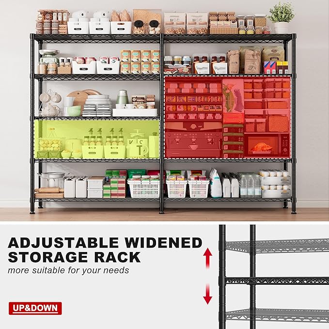 REIBII 70"W Storage Shelves Load 1600LBS, Metal Shelving 5-tier Wire Shelving Unit Metal Shelves for Storage Adjustable Garage Shelving for Pantry Kitchen Garage Commercial school 70"W*15.8"D*72.4"H-Ruum Studio Home