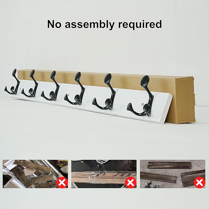 SKOLOO 39-Inch White Wood Coat Rack Wall Mount with 6 Triple Hooks - Ideal for Family Entrances, Classrooms, and Pet Supplies Storage - Perfect Coat Hooks for Wall-Ruum Studio Home