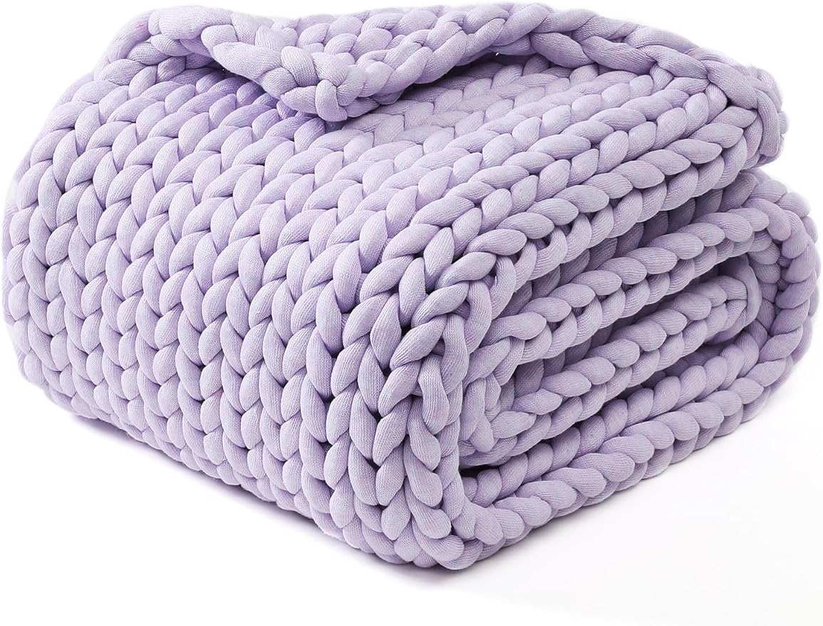 YnM Chunky Throw Blanket, Medium-Weight, Hand Knitted, Skin Friendly, Ventilated and Breathable, Machine Washable, Home Décor Piece for Couch, Sofa and Bed (Iris Lavender, 40x50 Inch)-Ruum Studio Home