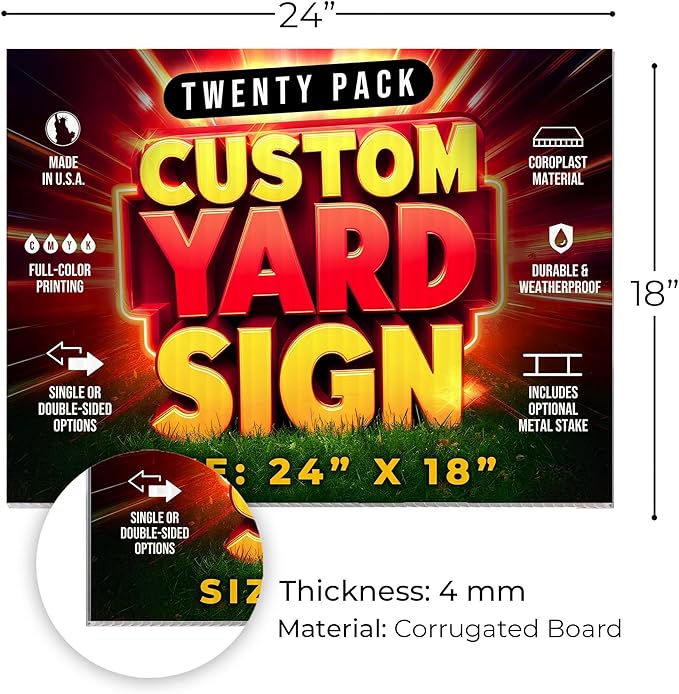 20 Pack 24"x18" Custom Yard Signs with Stakes, Personalized Yard Signs for Outdoors, Customized Full Color Print Corrugated Signs for Business-Ruum Studio Home
