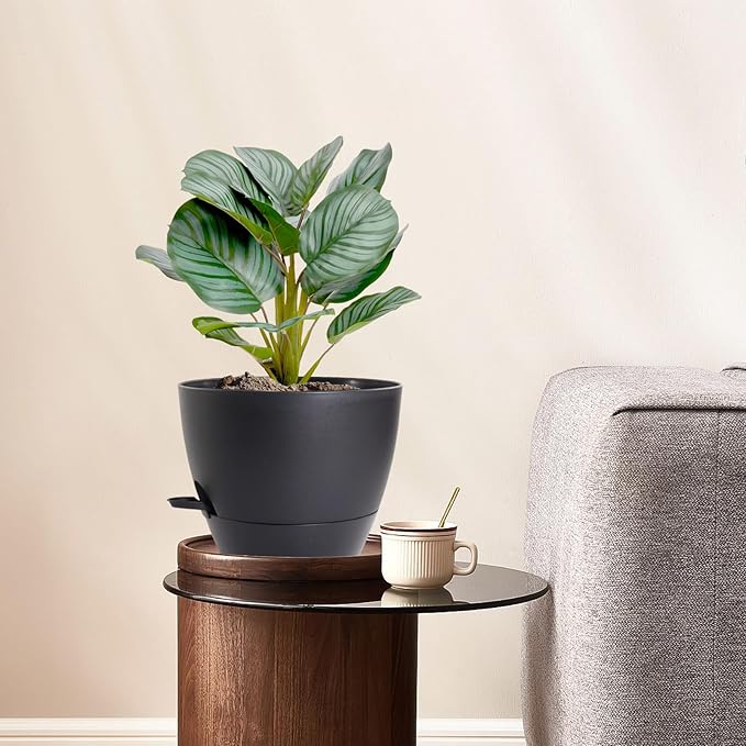12/10/9 inch Large Self Watering Pots, Planter, Plant Pots with Mesh Drainage Holes for Indoor Outdoor Garden Plants, Plastic Flower Pots with Removable Deep Reservoir, Black-Ruum Studio Home