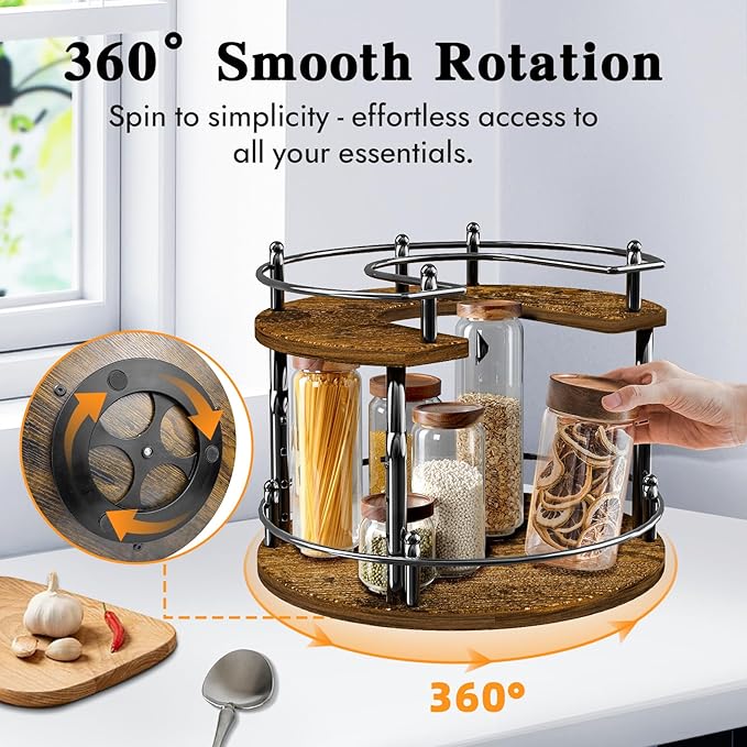 2-Tier Lazy Susan Organizer Turntable Spice Organization U-Shape 11.8" Rotating Spice Rack Height Adjustable for Cabinet, Pantry, Kitchen Countertop, Party-Ruum Studio Home