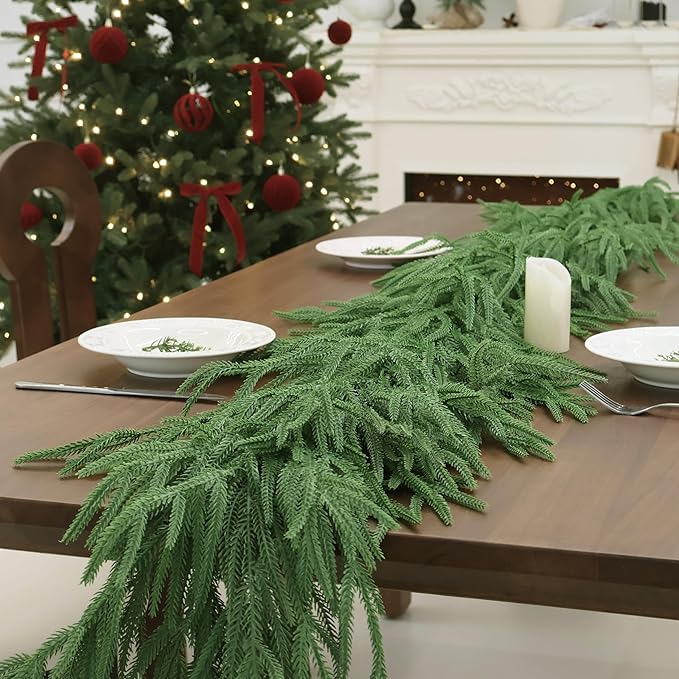 9FT Christmas Garlands Norfolk Pine Garland Real Touch Artificial Faux Greenery Garland for Holiday Indoor Outdoor Decor-Ruum Studio Home
