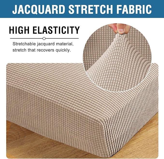 H.VERSAILTEX Super Stretch Individual Seat Cushion Covers Sofa Covers Couch Cushion Cover Slipcover Sets Thick Jacquard Textured Twill Fabric (3 Piece XL Sofa Cushion Covers, Sand)-Ruum Studio Home