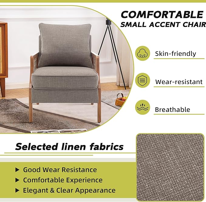 HAOBO Home Mid Century Modern Accent Chair Upholstered Living Room Chairs Armchair with Rattan Armrest Comfy Reading Chair with Wood Frame Lounge Side Chair with Waist Cushion Set of 2-Ruum Studio Home