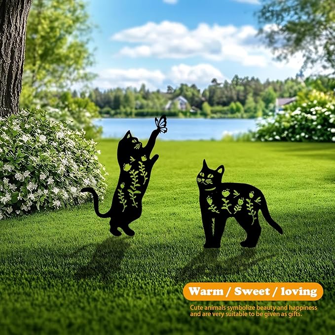 4 Pack Cat Metal Garden Decorative Stakes, Weather Proof Silhouette Statues for Yard, Patio,Outdoor Decor for Cat Lovers and Pet Owners-Ruum Studio Home