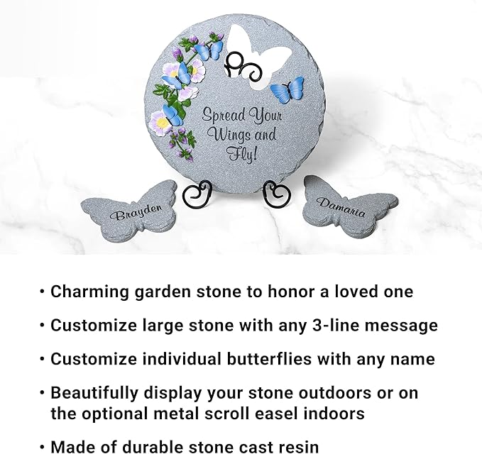 Let's Make Memories Personalized Garden Décor - Custom Garden Stone - Indoor/Outdoor - for Mom or Grandma - for Her - Engraved - Durable Resin - Butterfly Stone-Ruum Studio Home