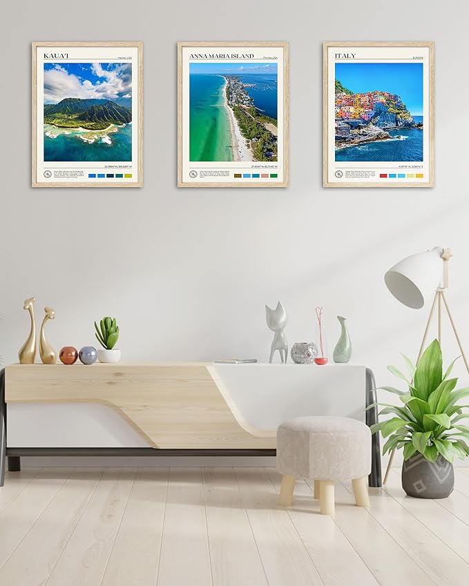 HesenDot Natural OAK Wood Framed Cinque Terre National Park Wall Art,12x16in Italian Natural Seascape Canvas Wall Print,Classic Urban Landmark Wall Decor for Living Room, Bedroom,Office Set of 1-Ruum Studio Home