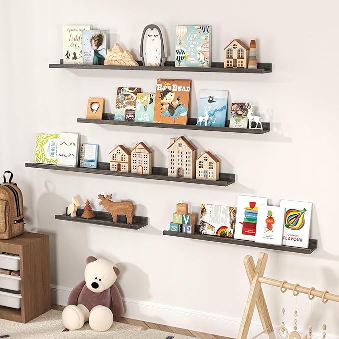 Floating Shelves for Wall, Picture Ledge Shelf 48 Inch Solid Wood Set of 2, Rustic Wall Shelves with Lip, Kids Bookshelf, Photo & Picture Live Edge Floating Shelves for Bedroom, Living Room, Kitchen-Ruum Studio Home