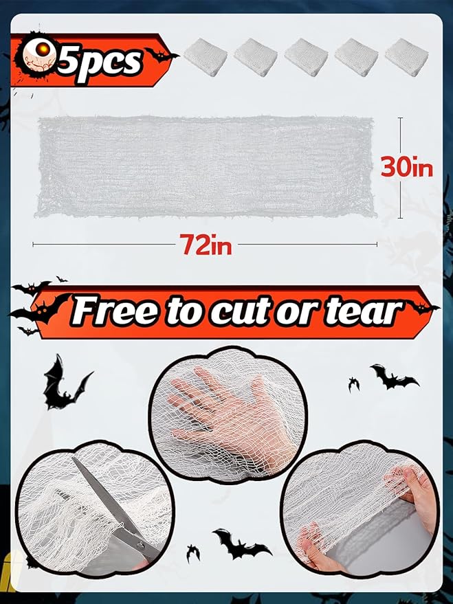 Biubee 5Pcs Halloween White Creepy Cloth- Spooky Gauze Fabric Cloth for Haunted Horror House Halloween Party Doorway Outdoors Decoration (30" ×72")-Ruum Studio Home