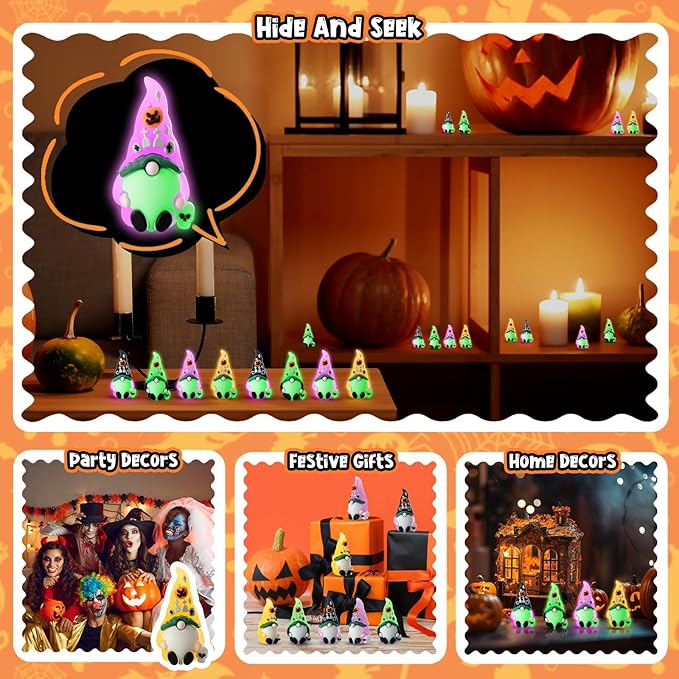 Wesiti 25 Pcs Luminous Halloween Mini Gnomes Figurines Bulk Glow in Dark Miniature Ornaments Hide and Seek Tiny Gnomes Figures Statue Halloween Party Favor Bag Fillers Garden Dollhouse Decor Gifts-Ruum Studio Home