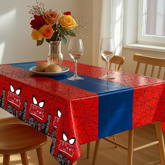 8Pcs 2in1 Spider Birthday Decorations Tablecloths, 54" x 108" Super Hero Spider Table Cloth Disposable Rectangle Plastic Table Cover for Boys Birthday Party Supplies-Ruum Studio Home