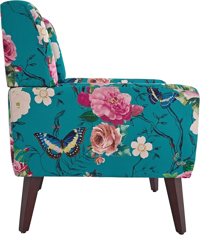 UIXE Floral Accent Chair, Modern Upholstered Armchair in Fabric for Living Room, Comfy Club Arm Chairs Single Sofa Button Tufted Bedroom Reading Seat - Pattern Blue, Set of 1-Ruum Studio Home