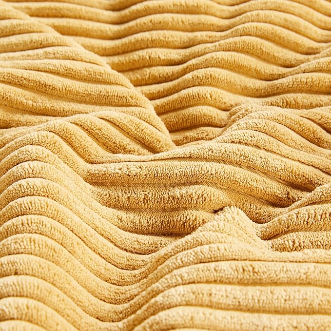 Fancy Homi 2 Packs Gold Yellow Lumbar Decorative Throw Pillow Covers 14x24 Inch for Couch Bed Sofa, Rustic Farmhouse Boho Spring Home Decor, Soft Striped Corduroy Rectangle Accent Cushion Case 35x60cm-Ruum Studio Home