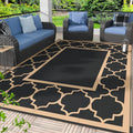 GENIMO Outdoor Rug 8' x 10' Patio Waterproof, Foldable Reversible Plastic Straw Area Rugs Mat for Camper Decor, Outside Carpet for Rv, Deck, Porch, Picnic, Beach, Balcony, Black & Brown-Ruum Studio Home