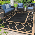 GENIMO 6' x 9' Outdoor Rug Waterproof for Patio Decor, Foldable Reversible Plastic Straw Area Rugs Mat for Camper, Outside Carpet for Rv, Deck, Porch, Picnic, Beach, Balcony, Black & Brown-Ruum Studio Home