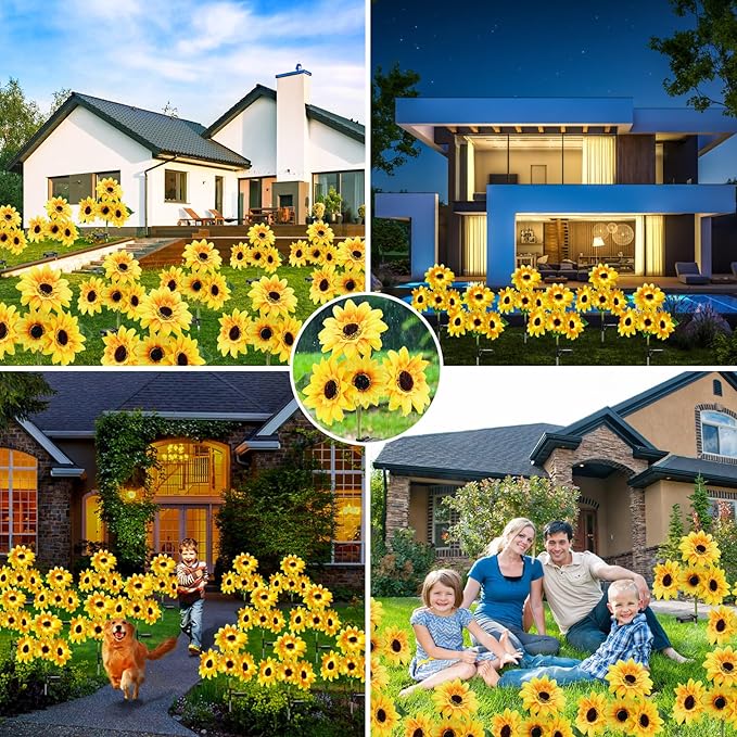 Outdoor Solar Garden Stake Lights,Upgraded LED Solar Powered Light with 3 Sunflower, Waterproof Solar Decorative Lights for Garden, Patio, Backyard (2 Pack 8 Flower)-Ruum Studio Home