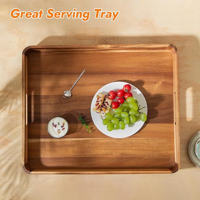Wooden Serving Tray with Handles,Rustic Ottoman Tray for Kitchen Counter/Coffee Table/Living Room Decor,Versatile Tray for Party Picnic Barbecue-Ruum Studio Home