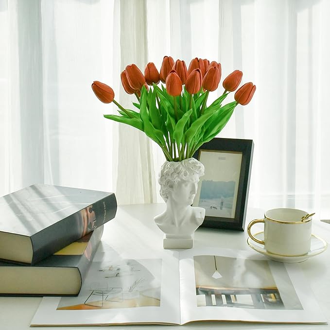 Mandy's Artificial Tulips 20 Stems Terracotta PU Faux Flowers for Wedding Home Decor 13.5 Inch-Ruum Studio Home
