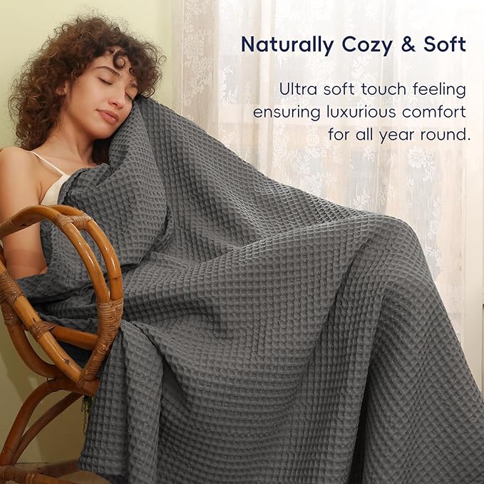 PHF Ultra Soft Waffle Weave Blanket Twin Size 66"x 90"- Washed Lightweight Breathable Cozy Woven Blanket for Bed - Aesthetic Decor for Couch Bedding Sofa Home Car - Grey-Ruum Studio Home