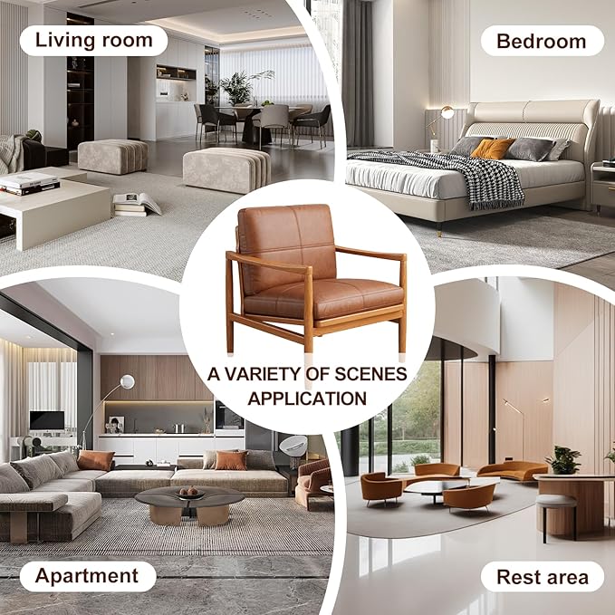 Mid Century Modern Accent Chair Set of 2, Leather Accent Chair, Relaxing Armchair with Solid Wood Frame & Soft Cushion, Reading Leisure Chairs for Living Room-Ruum Studio Home