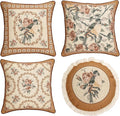 patdrea Designer Vintage Floral Throw Pillow Covers for Couch Set of 4,Brown Yellow Linen Pillowcases with Bird and Rose Pattern Decorative Cushion Cover for Bedroom Living Room Outdoor Car Cafe-Ruum Studio Home