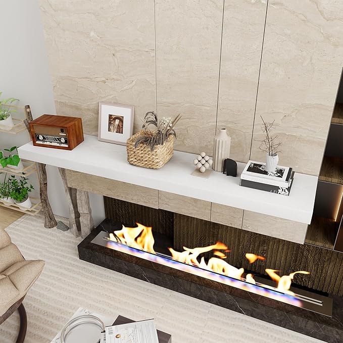 Fun Memories White Floating Shelves 55 Inch Long, 12 Inch Deep Floating Shelves for Wall, 55 x 12 Large Wall Shelf for Fireplace Mantel, 2 Inch Thick Storage Shelves for Living Room, Bedroom, 1 Pack-Ruum Studio Home