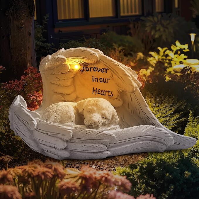 Pet Dog Solar Garden Memorial Statue – Outdoor Resin Angel Puppy with Solar Light, Guardian Angel Dog Memorial Gift for Patio, Lawn, Yard, or Garden Decor-Ruum Studio Home