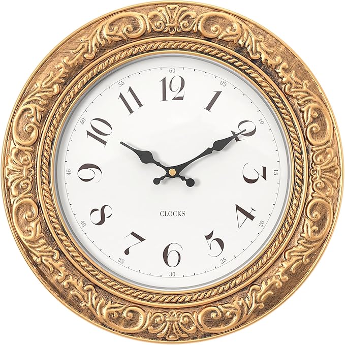 Menterry European Vintage Decorative Wall Clock, 12" Antique Gold Style, Battery Operated Wall Clocks for Kitchen, Bedroom, Farmhouse, Bathroom, Offices-Ruum Studio Home