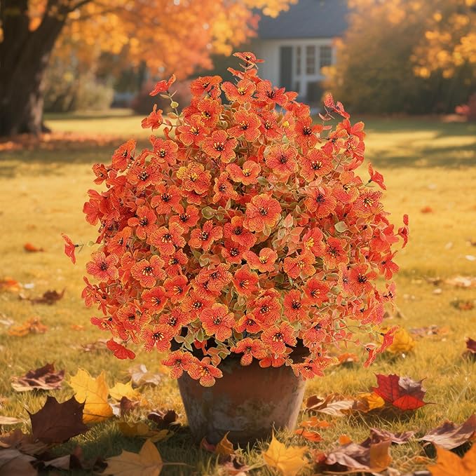 Set of 2 Artificial Fall Topiary Ball Flowers for Outdoor Decoration with Spike 20", UV Resistant Fake Autumn Floral Shrubs, Realistic Faux Bushes Plants for Garden,Yard,Porch and Patio Decor-Ruum Studio Home