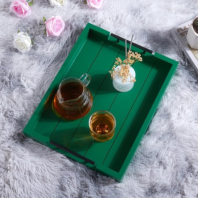 Ottoman Coffee Table Decorative & Serving Tray, 17x13 Inch Wood Tray with 4 Wooden Coasters - Perfect for Ottoman & Breakfast-Ruum Studio Home