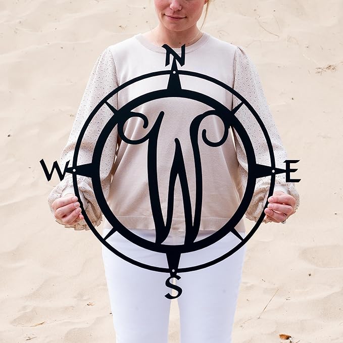 Metal Compass Letter Monogram | Wall Monogram Sign | Nautical Decor | Rustic Compass letter Decor | Wedding Gift, Steel Compass-Ruum Studio Home